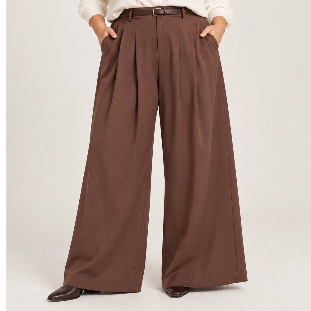 Maeve The Avery Anthropologie Womens 1X Brown Pleated Wide Leg Trousers